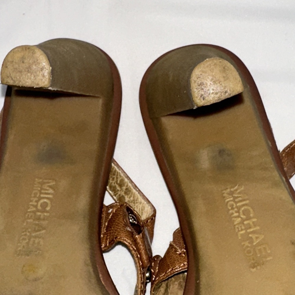 Michael Kors Dayton Sling Brown Open Toe Sandals Heels Women's Strappy SIZE 7.5 - Picture 10 of 11